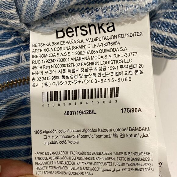 Bershka Strap Detail PinstripesBlue Denim  Zip Up Crop Top In Size Large - Picture 16 of 17
